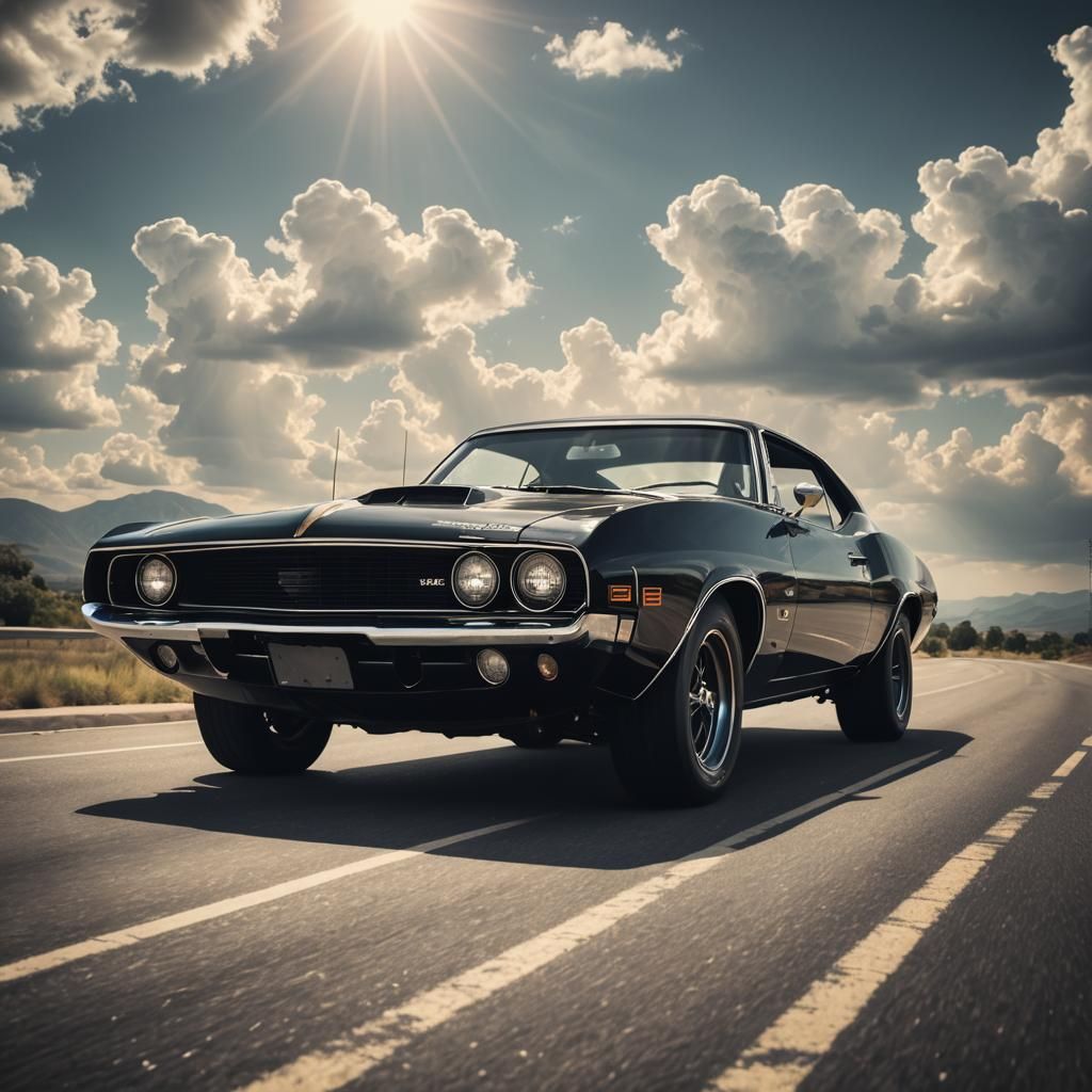 Retro-Futuristic Muscle Car in Heavenly Light