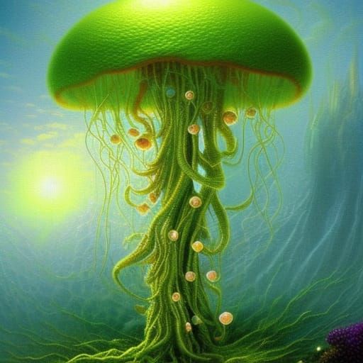 Bioluminescent Jellyfish-Tree Hybrid in Ethereal Fantasy Sty...