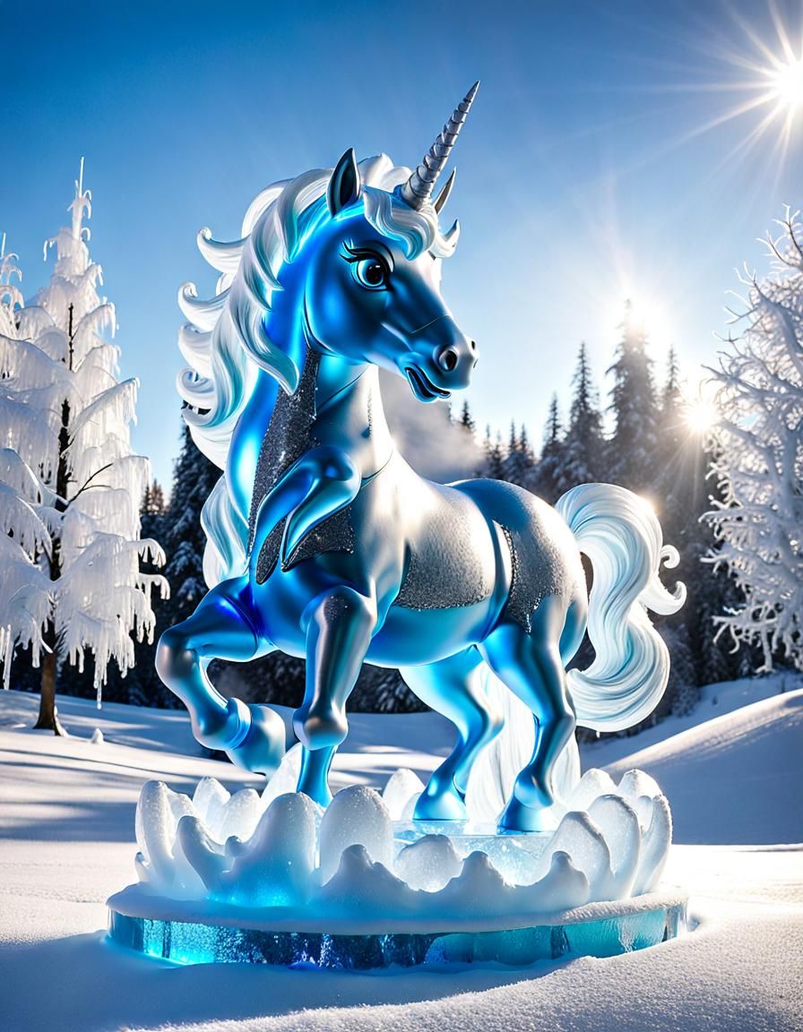 Pixar-Style Enchanted Unicorn Ice Sculpture