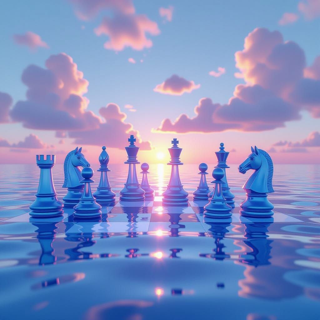 Living Water Chess Game in Futuristic Style
