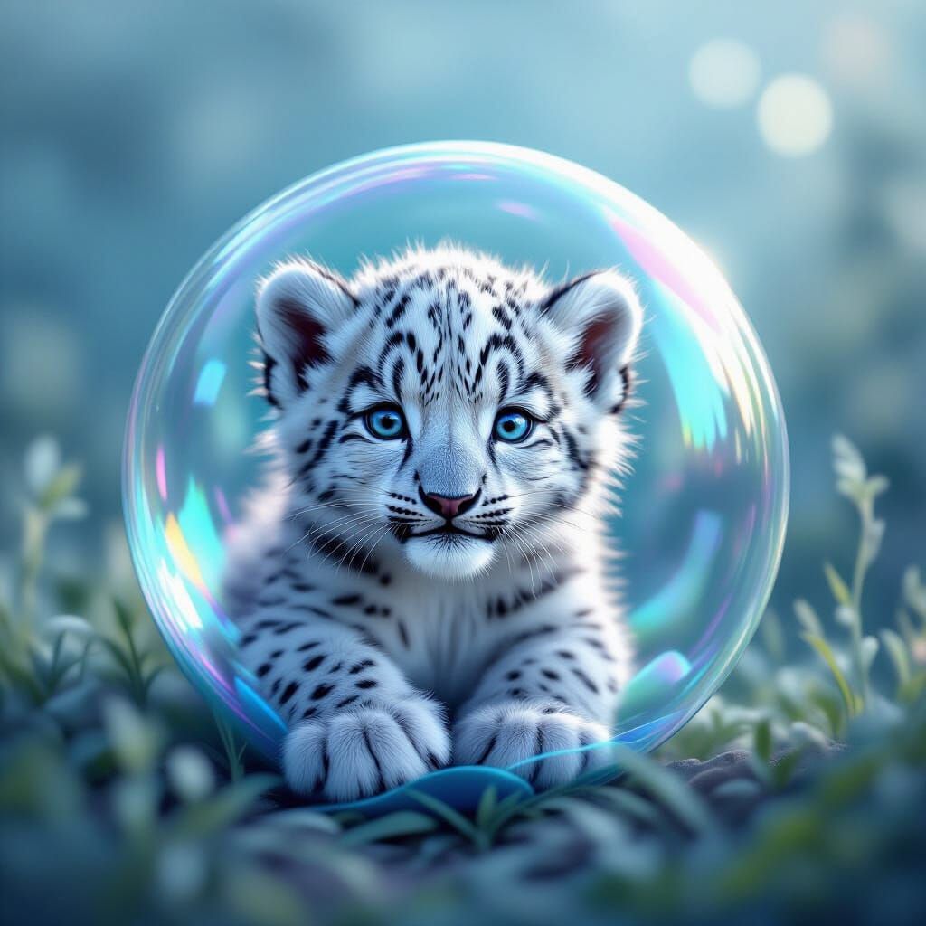 Baby Snow Leopard Cub in Magical Bubble