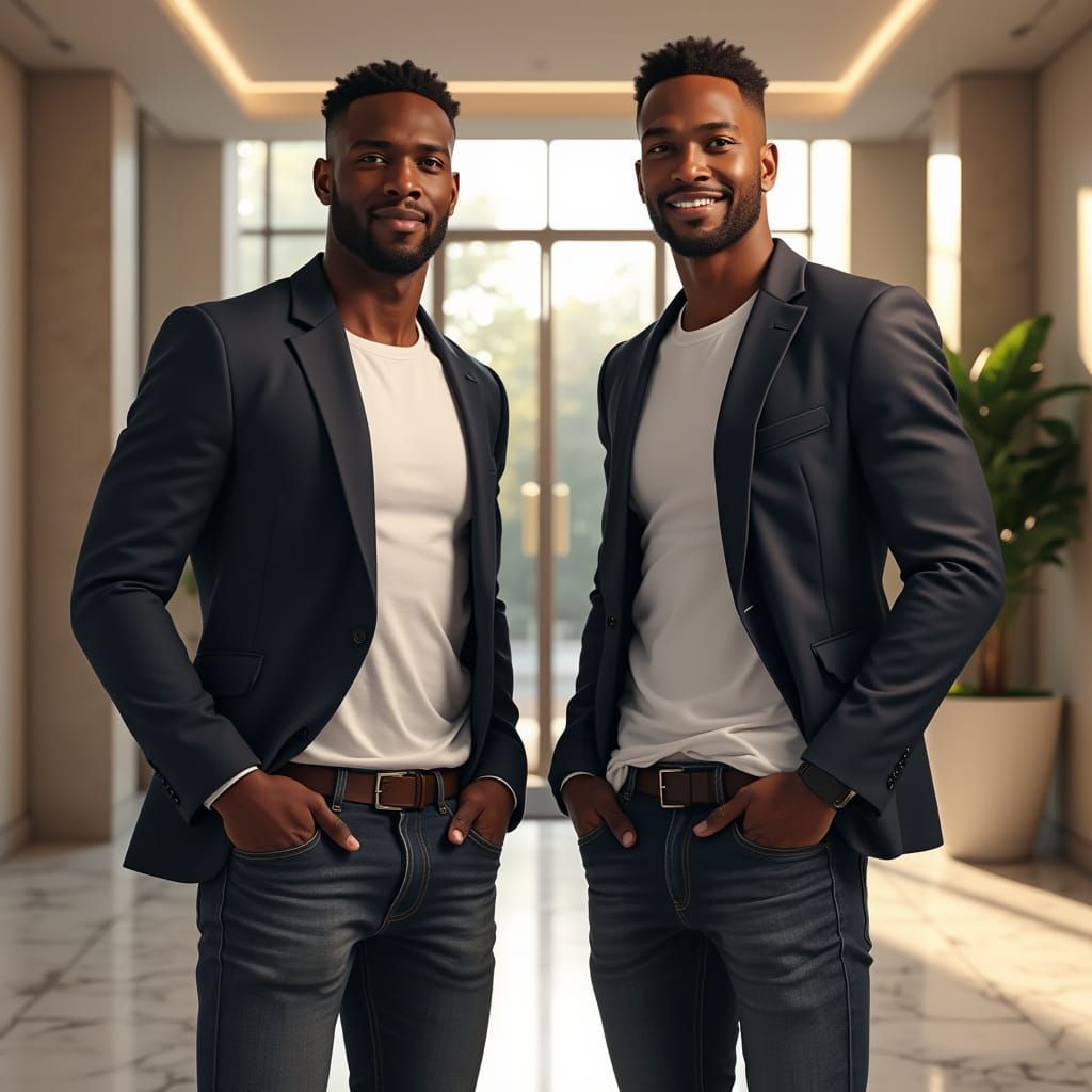 Hyperrealistic Portrait: Two African American Men in Office