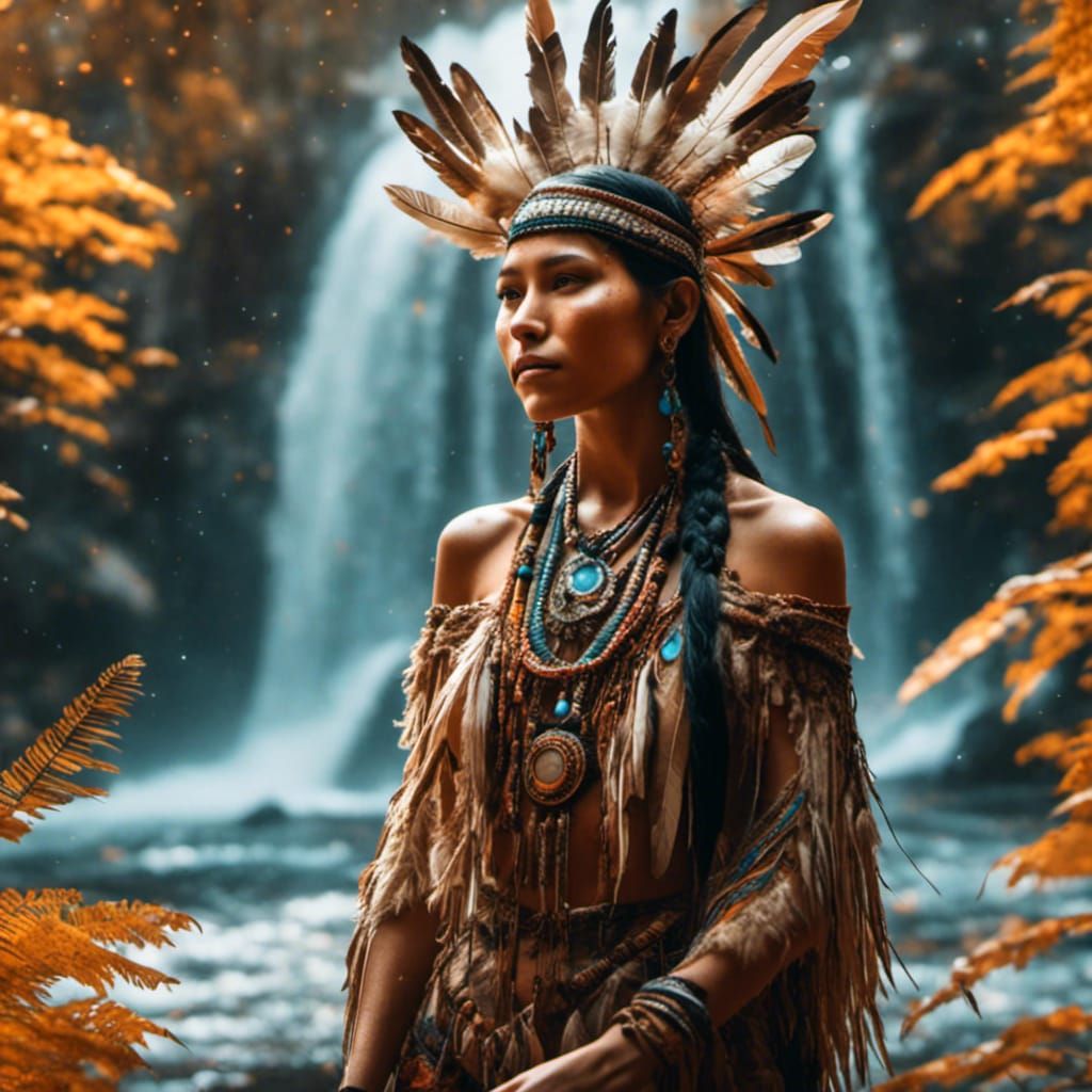 Native American Girl in Forest, Hyperrealism Style