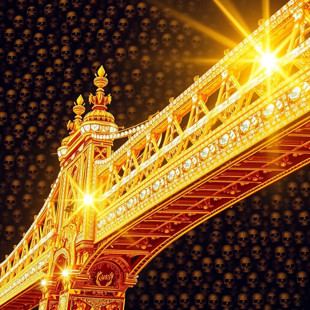 Dazzling Golden Bridge with Diamonds, Set Against a Vibrant...
