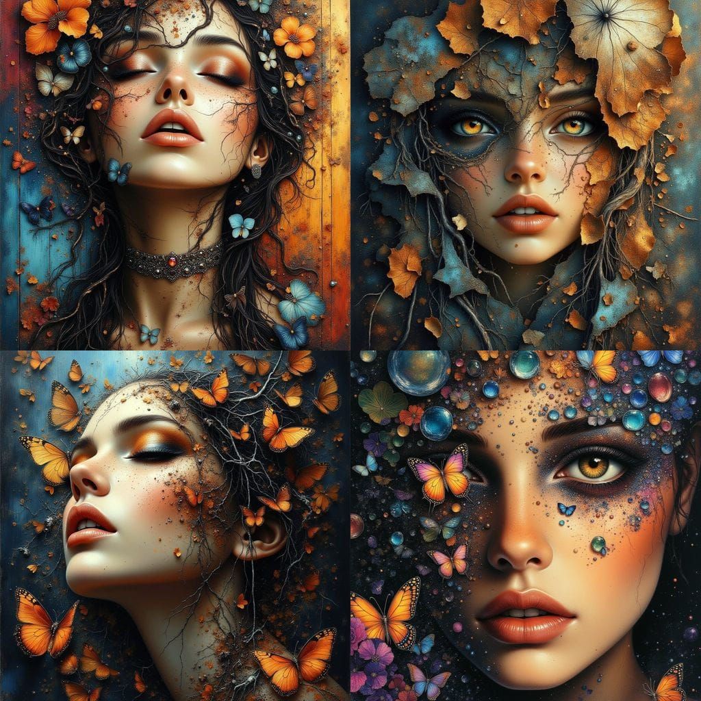 Beautiful Woman Reaching for Floating Fragments