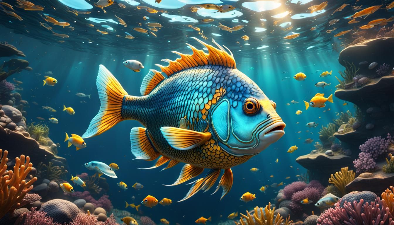 Adorable Cartoon Fish Gazing at Water Surface