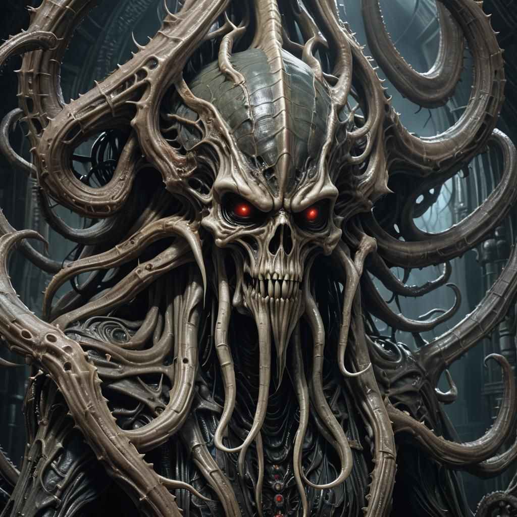 Mind Flayer in Giger Style: Detailed Matte Painting