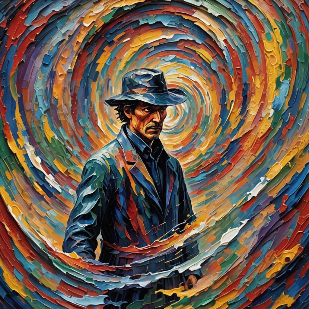 Mysterious Figure in Neo-Impressionistic Swirling Vortex
