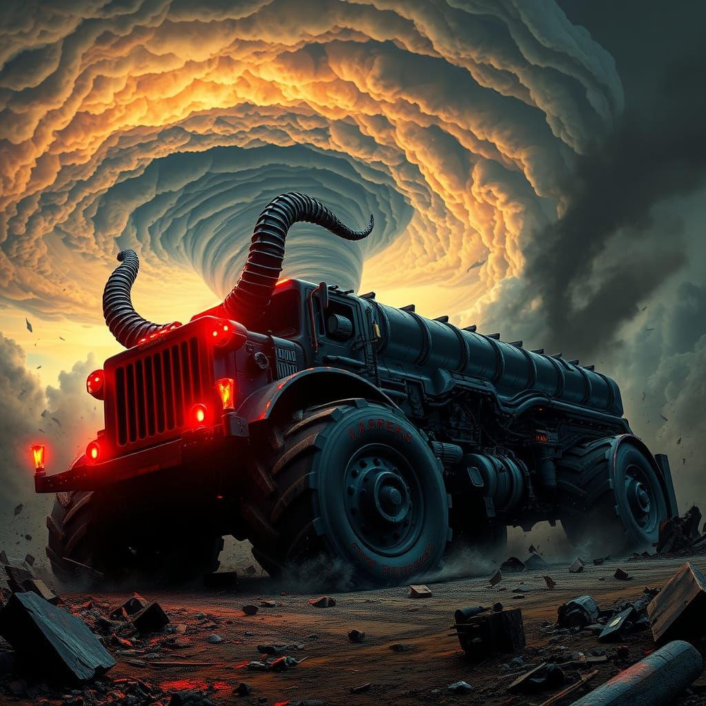 Demonic Truck Engulfed in Apocalyptic Tornado