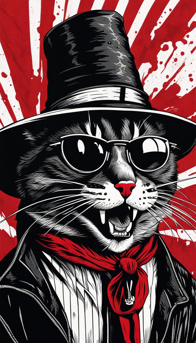 Scary Black Cat Wizard in Extreme Minimalist Style