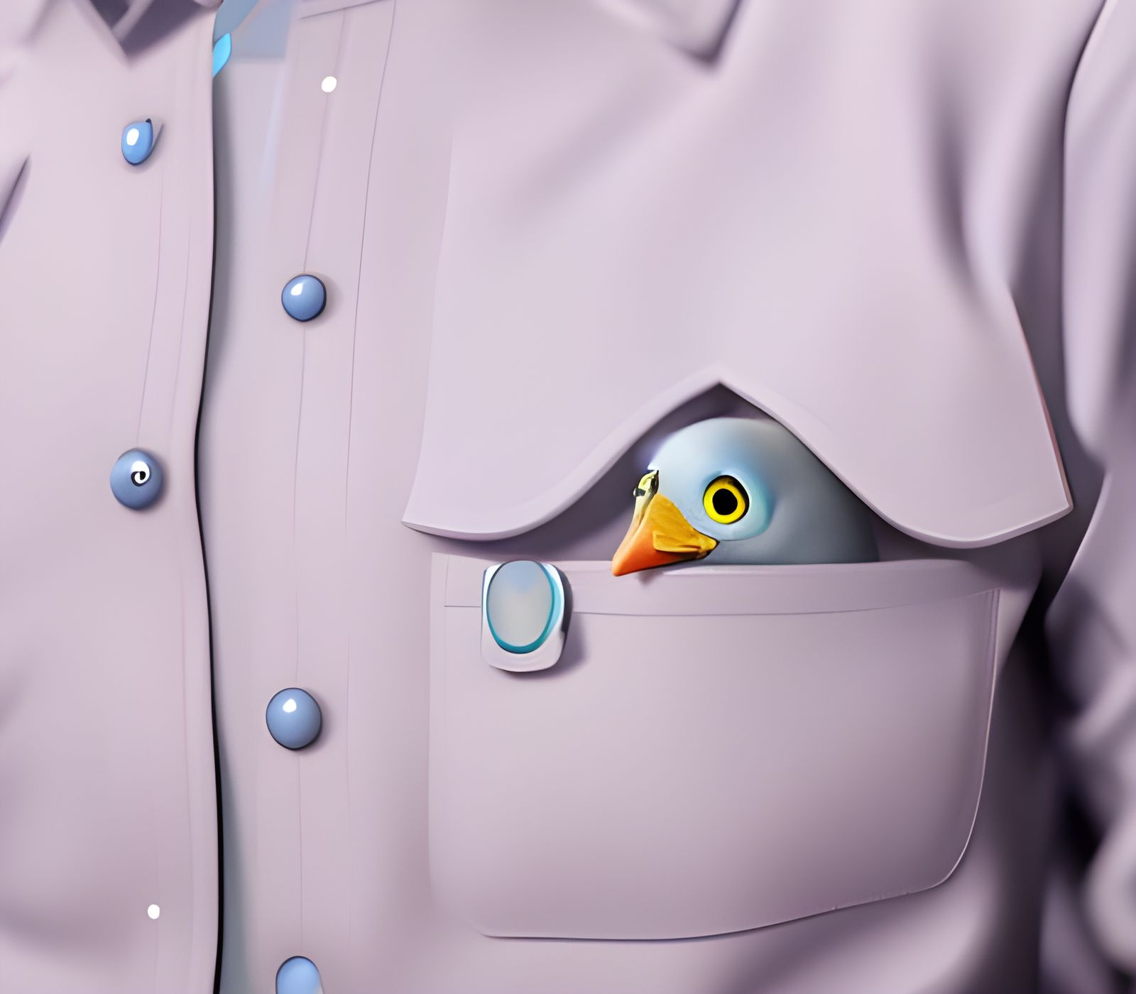 Cute chick inside the pocket of light blue colored shirt. Head of chick is out of the pocket. Epic cinematic brilliant s...