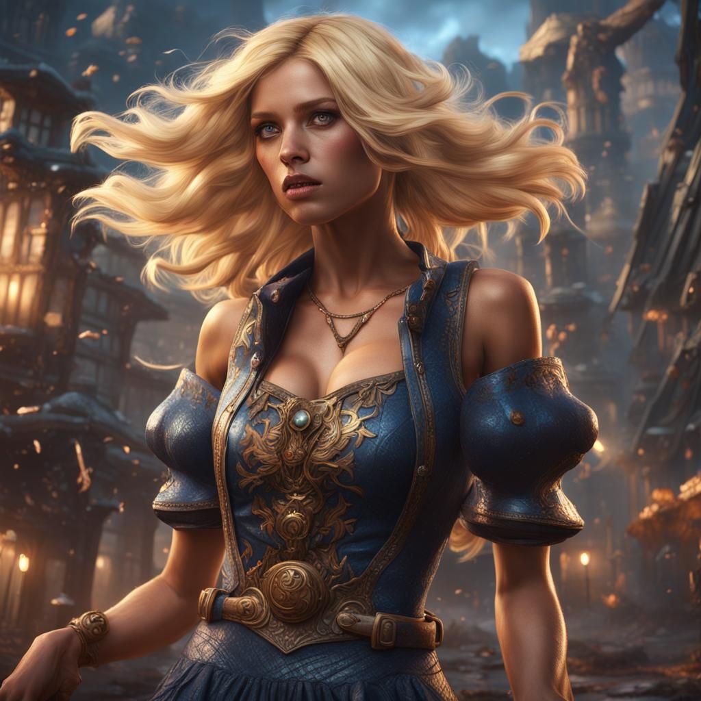 Blonde in Wind: Detailed Fantasy Digital Painting