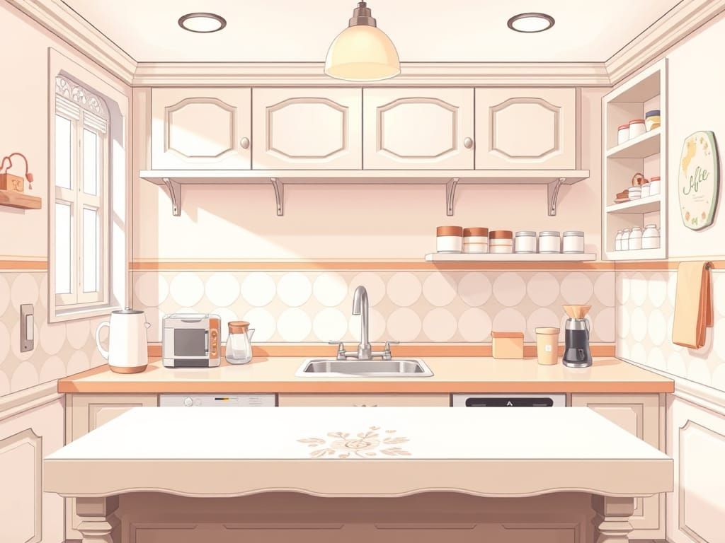 Cozy Cafe Kitchen in Whimsical Indie Game Style