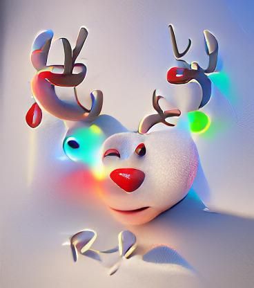 Glowing Red-Nosed Reindeer in Neon Christmas Scene