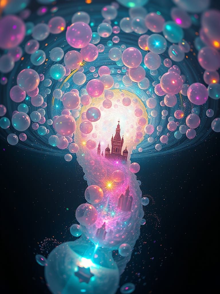 Surreal Nanoscopic Tornado with Glowing Cities