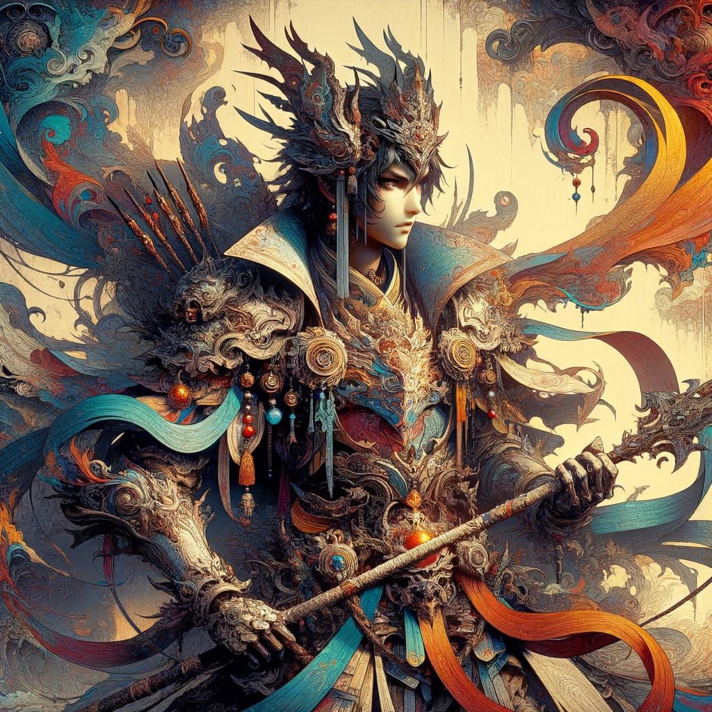 Fantasy Warrior Zhanhu in Deep, Rich Colors - Concept Art