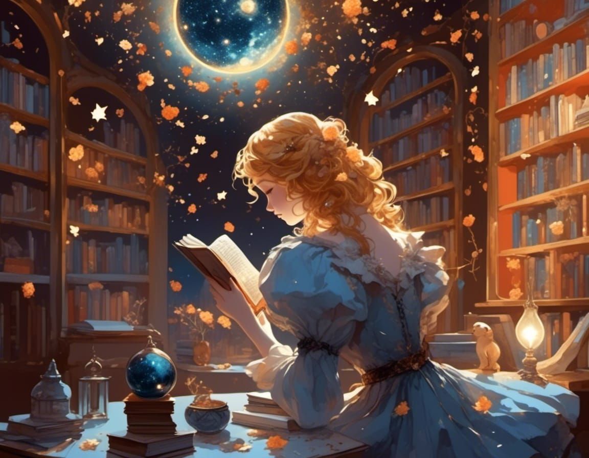 Elf Librarian in Ethereal Fantasy Library