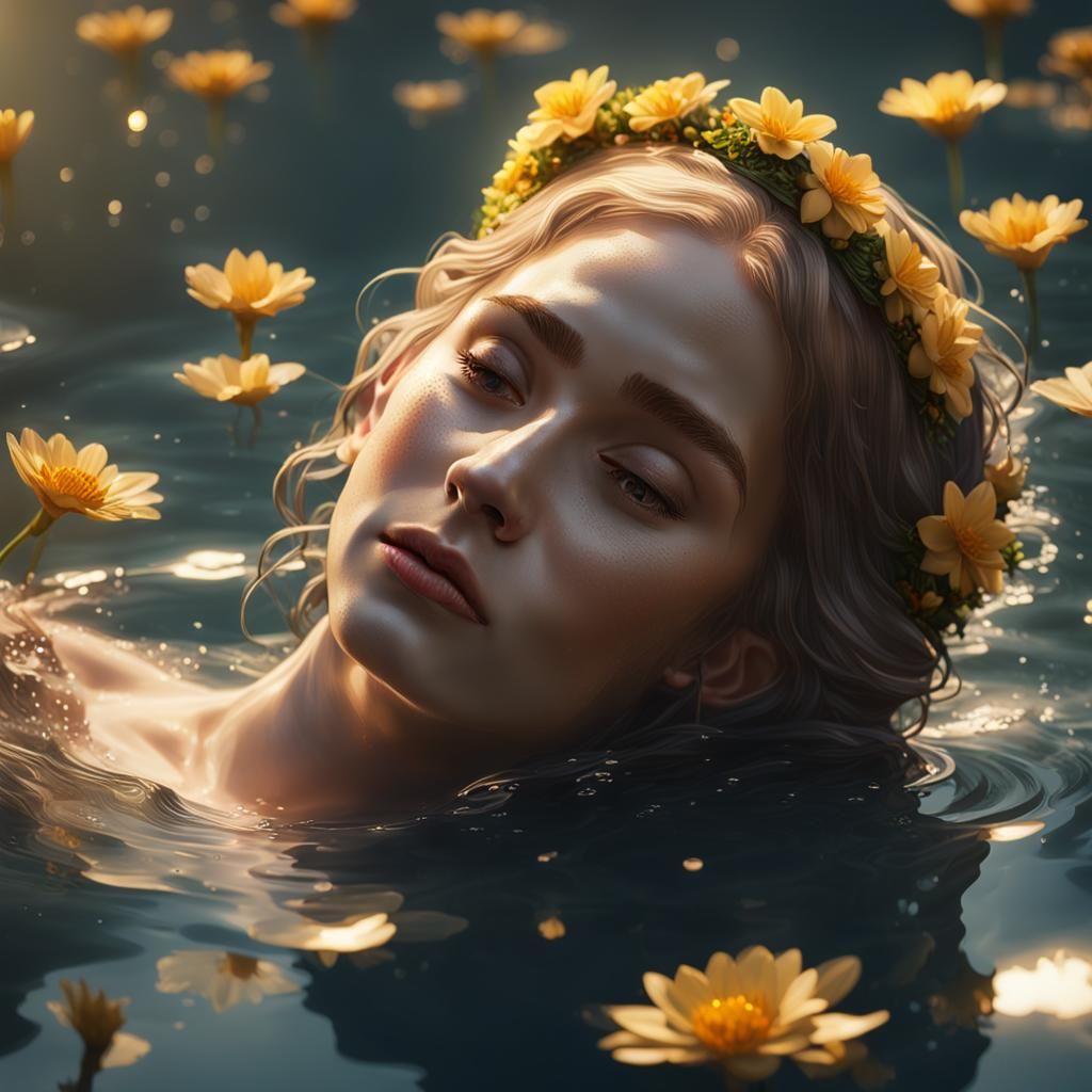 Ophelia in Water: Delicate Digital Painting