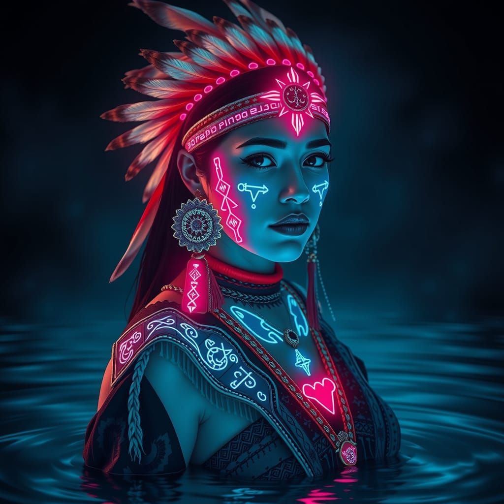 Bioluminescent Tiano Rune Native American Woman