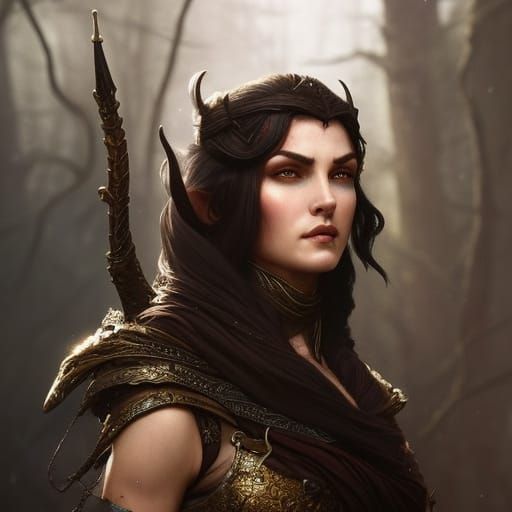 Elven Bandit Rogue Portrait in Dark Fantasy Style