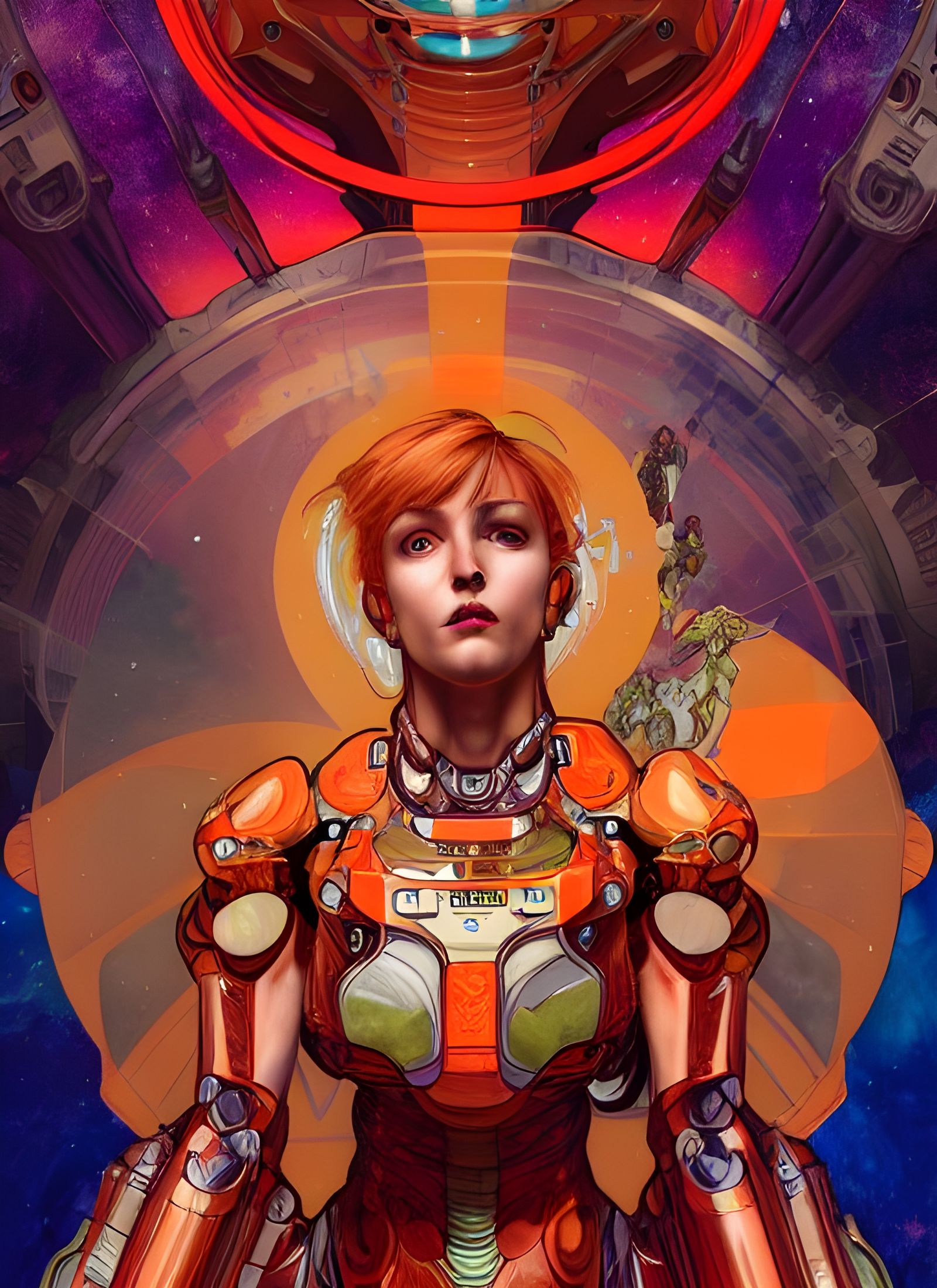 Samus Aran Power Armor Portrait in Art Nouveau Style