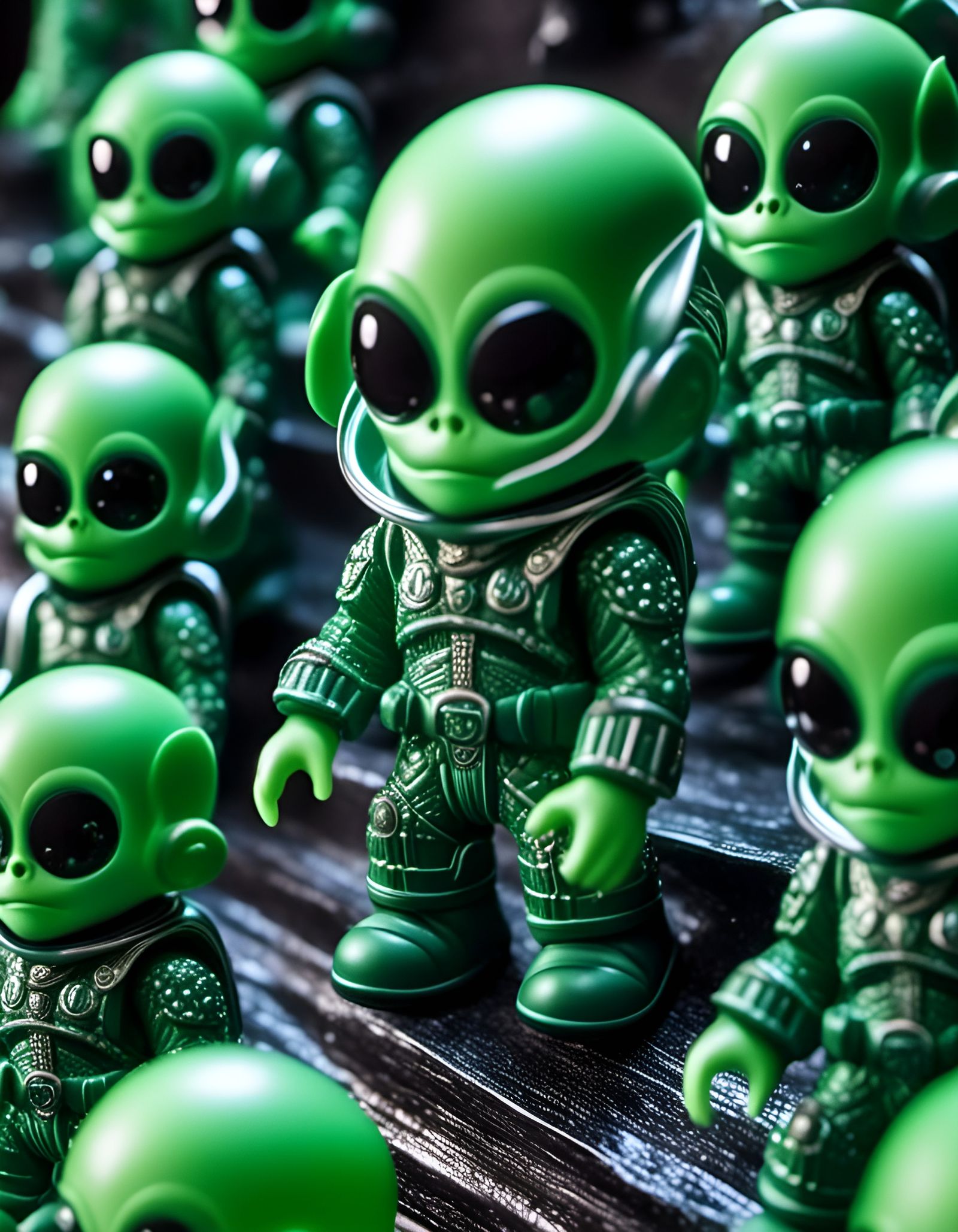Detailed Photo of Disorganized Green Alien Toy Soldiers