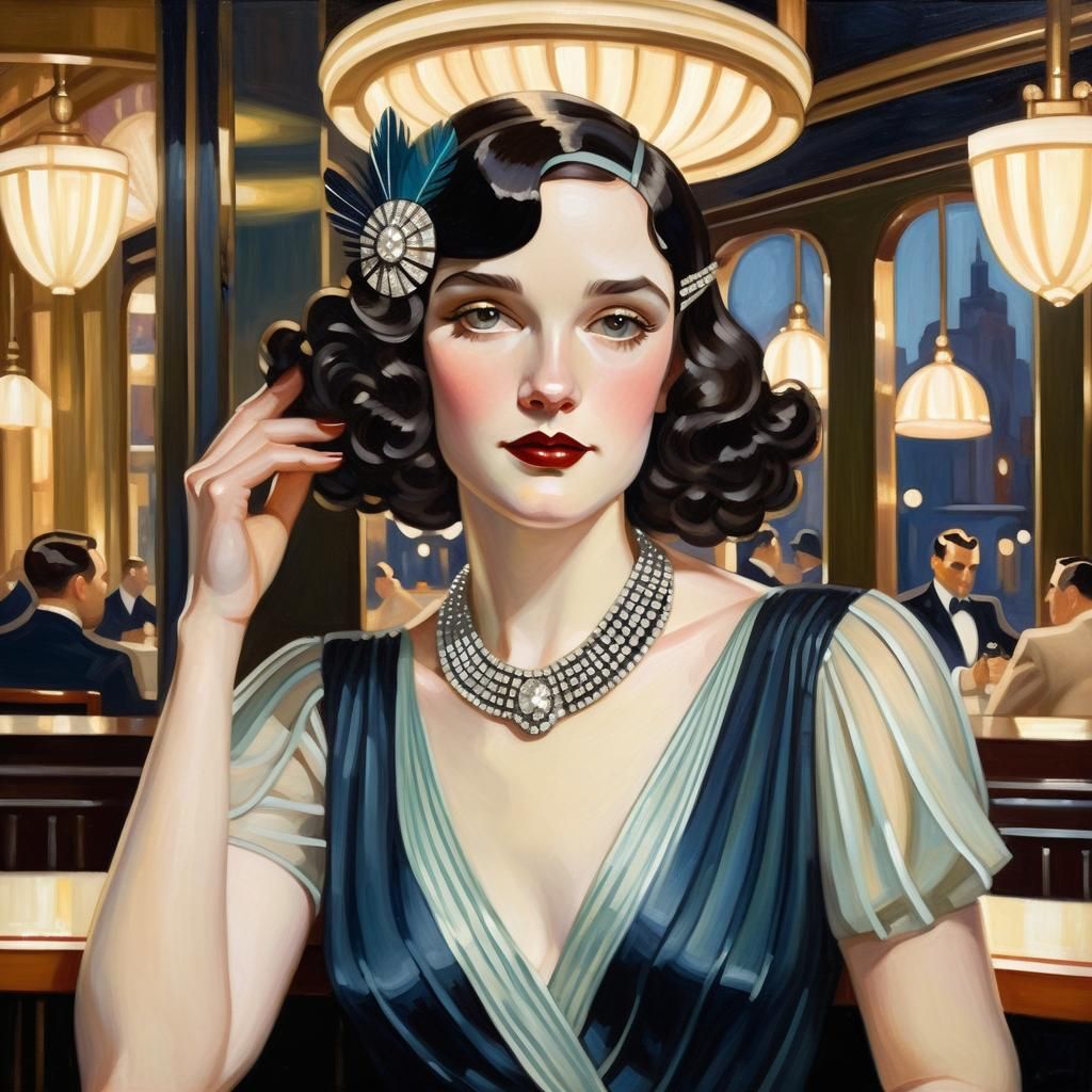 1920s French Ingenue Portrait in Art Deco Style