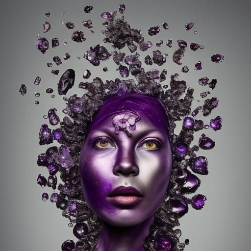 Alien Portrait Made of Ruby, Amethyst, and Silver