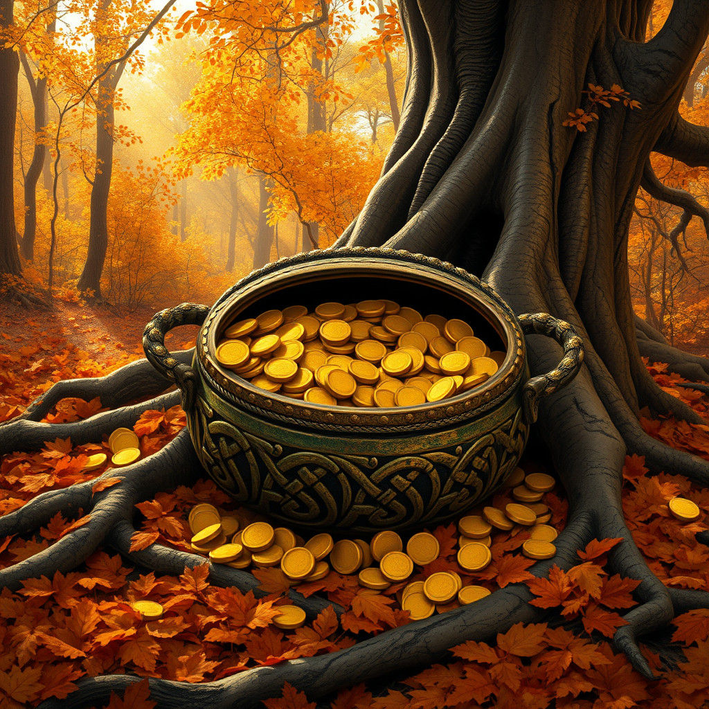 Celtic Pot of Gold in Autumn Forest