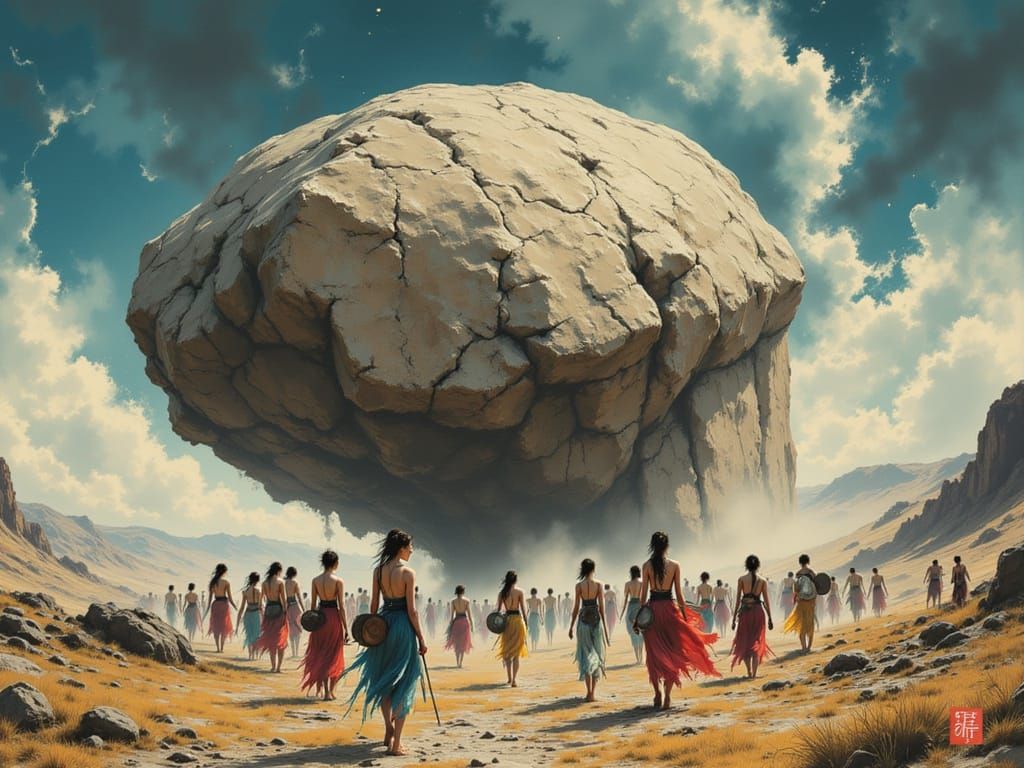 Klabauter Girls Levitate Monolith in Japanese Ink Style