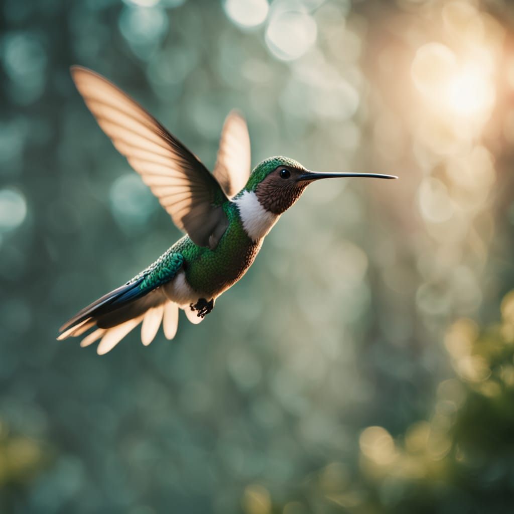 Glistening Hummingbird in Mid-Flight, Set Against a Vibrant ...