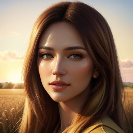 Person in Field, Hyper-Realistic Oil Painting Style
