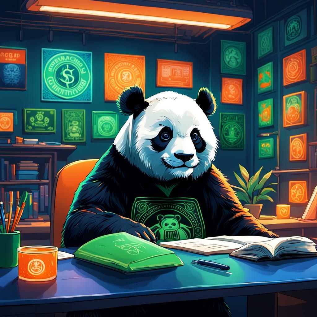 Panda in Student Council: A Digital Oil Painting