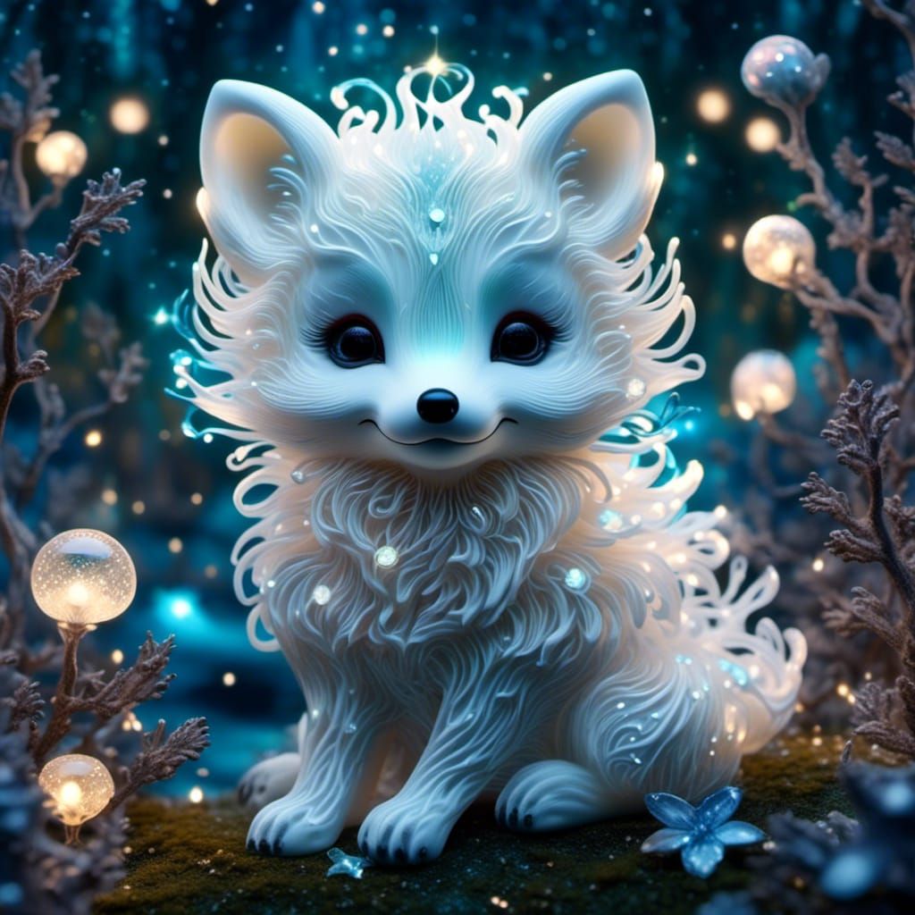 Radioluminescent Arctic Fox in Bioluminescent Forest