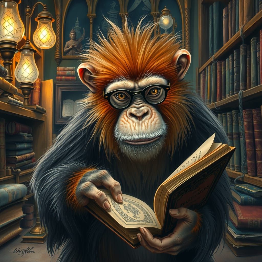 Ginger Chimpanzee Discovers Antique Books: Steampunk Gouache...