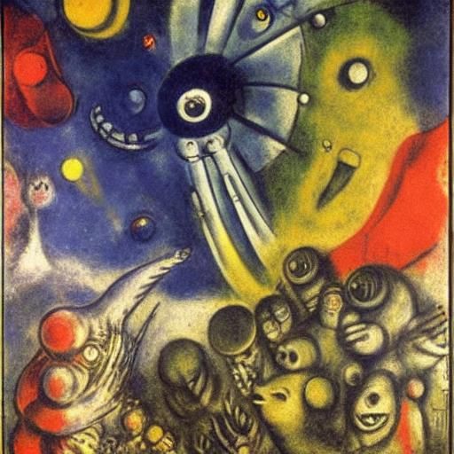 Alien Hedgehog at Interstellar Gas Station in Surrealist Sty...