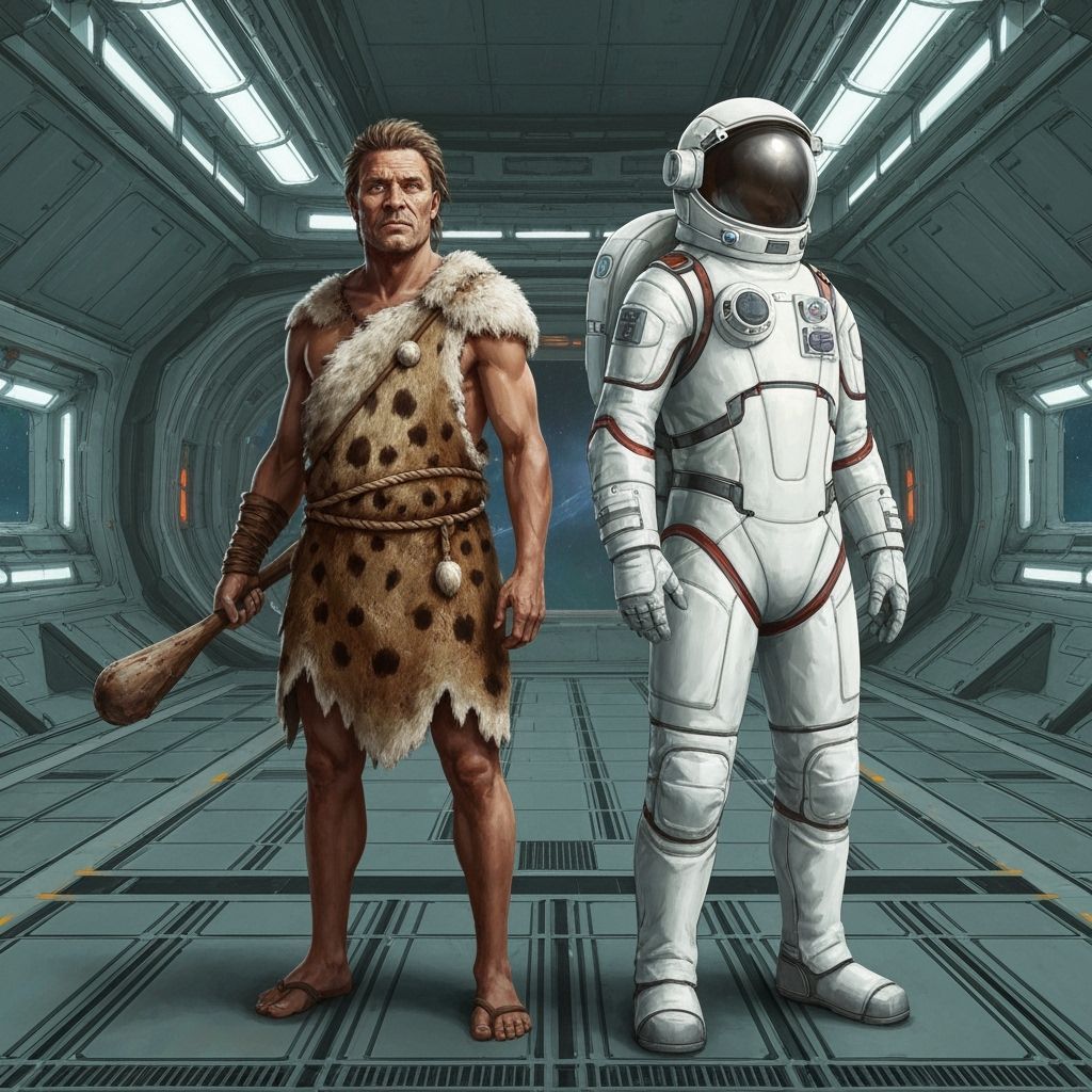 Caveman Meets Astronaut in Futuristic Space Station