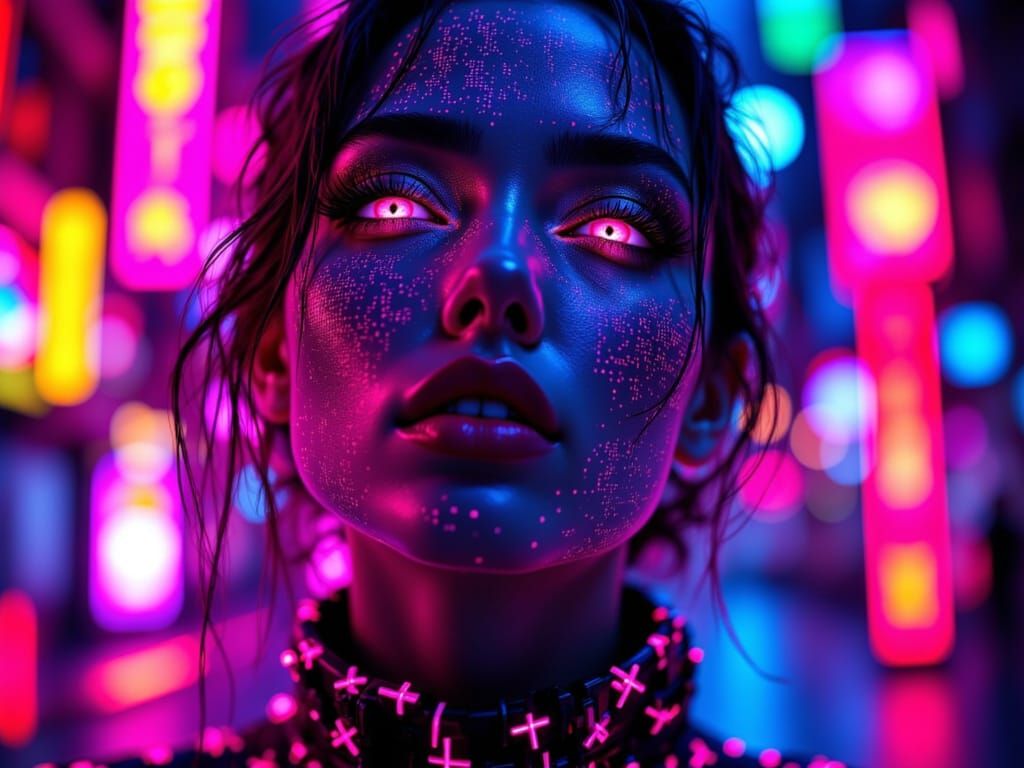 Cyberpunk woman with pink eyes