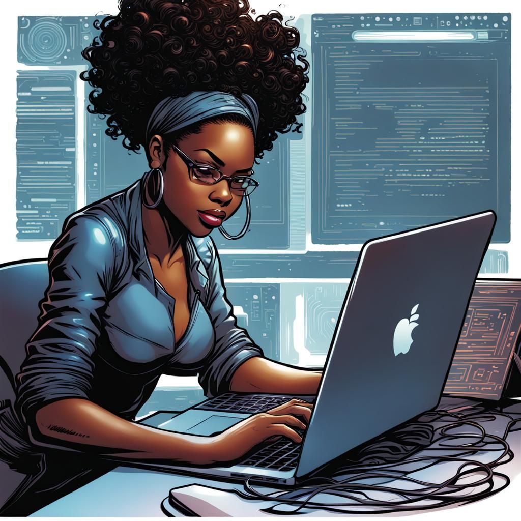 Black Woman Coding: Comic Book Art Style