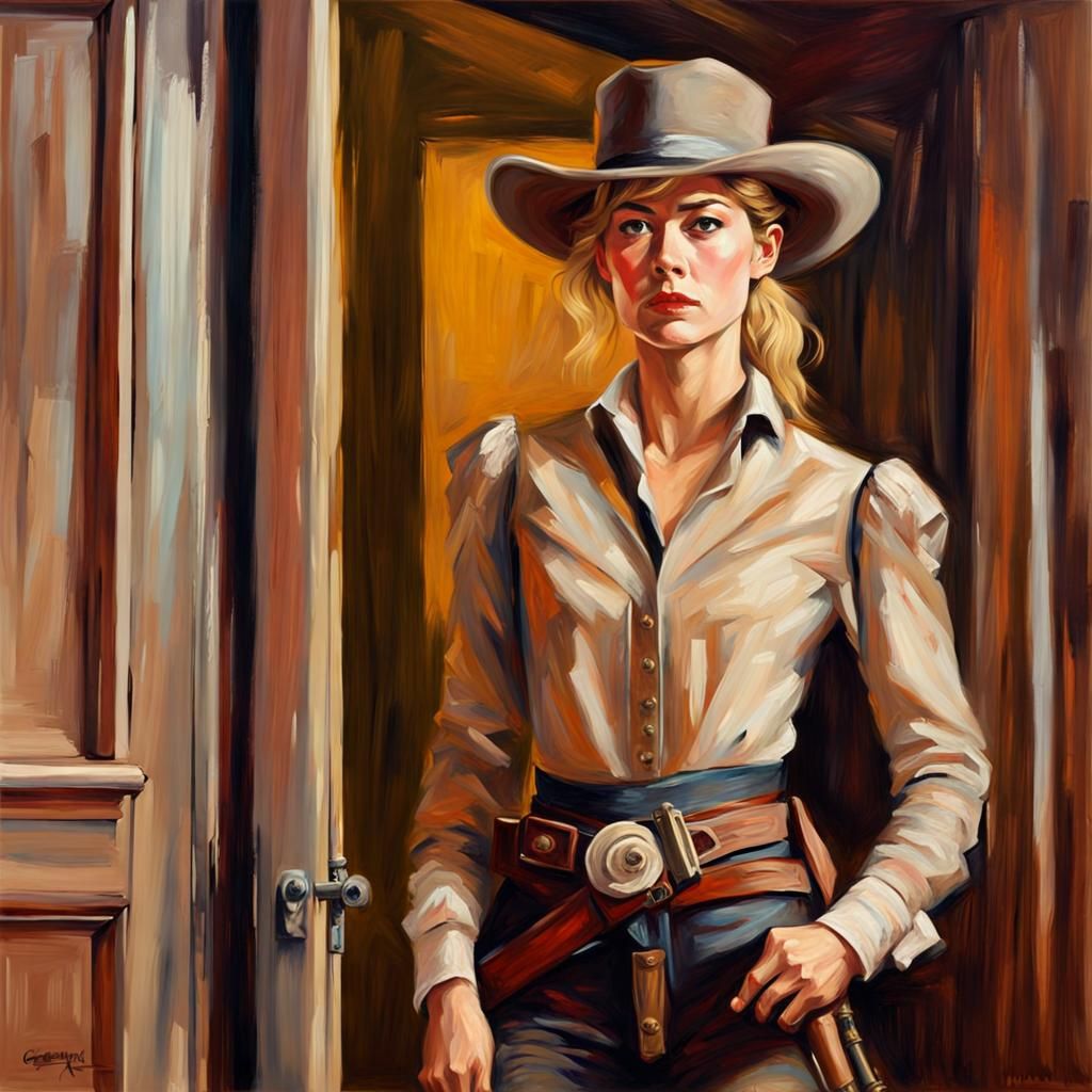 Rosamund Pike as Savage Gunfighter, Impressionistic Oil