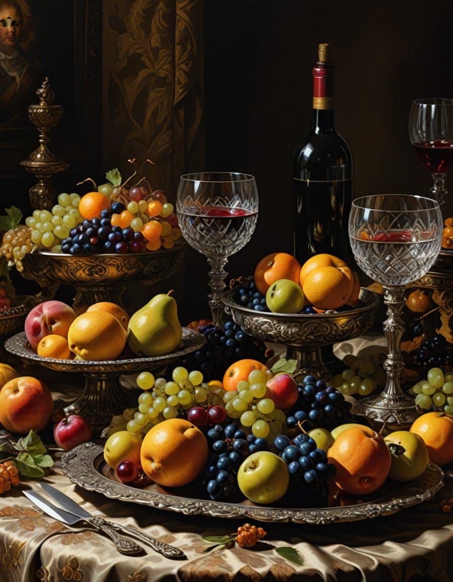 Grand Feast Table in Warm Chiaroscuro Lighting