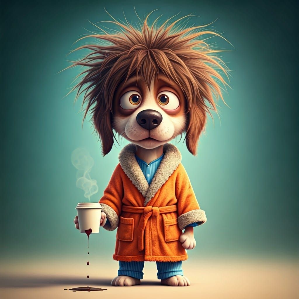 Cartoon Dog with Coffee in Pixar-Disney Style