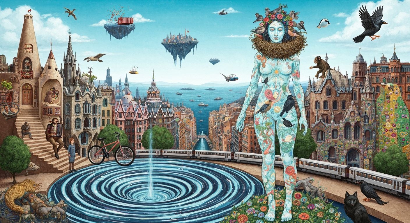 Surreal Utopia with Bioluminescent Figure as Digital Art