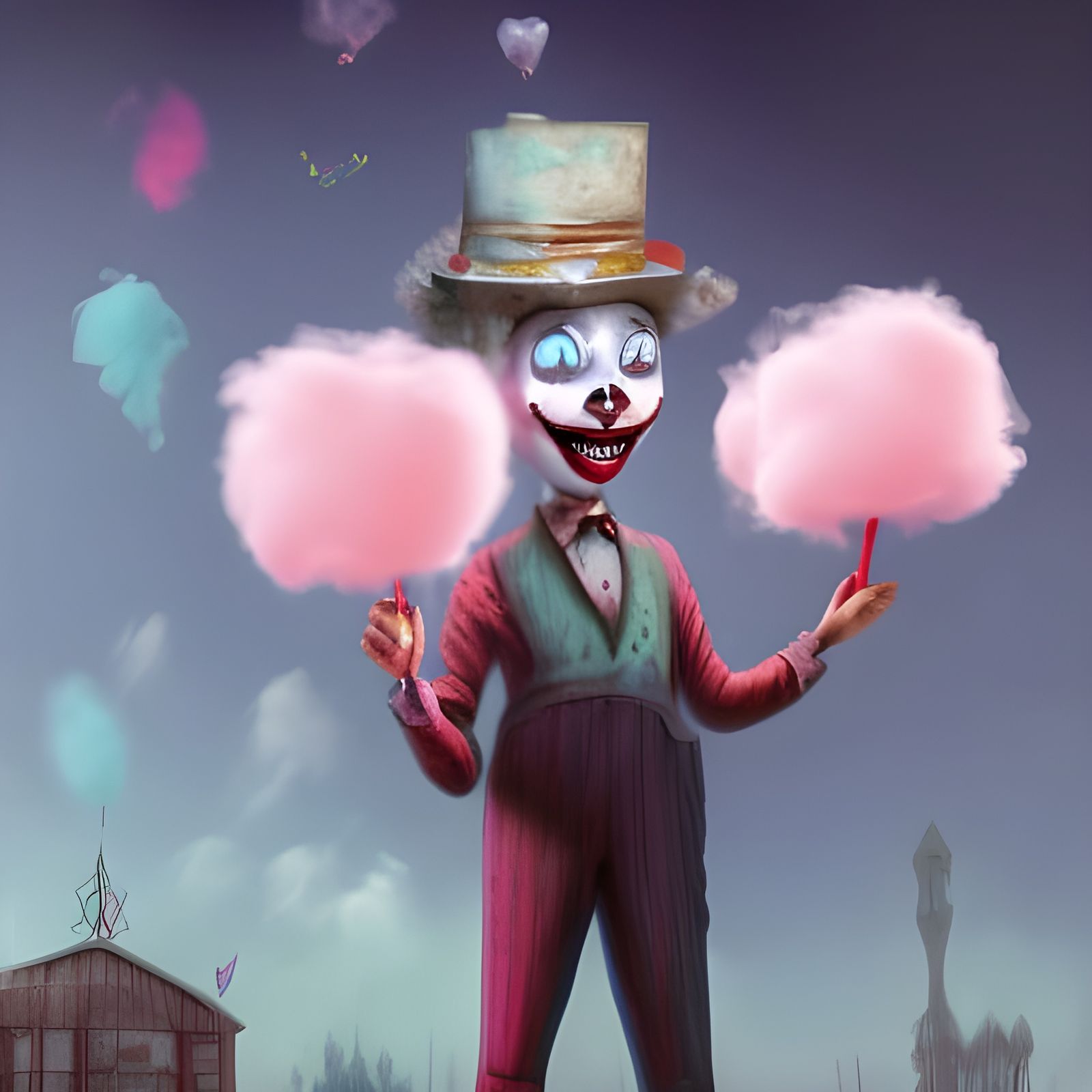 Sad Clown Selling Cotton Candy: Tim Burton Style