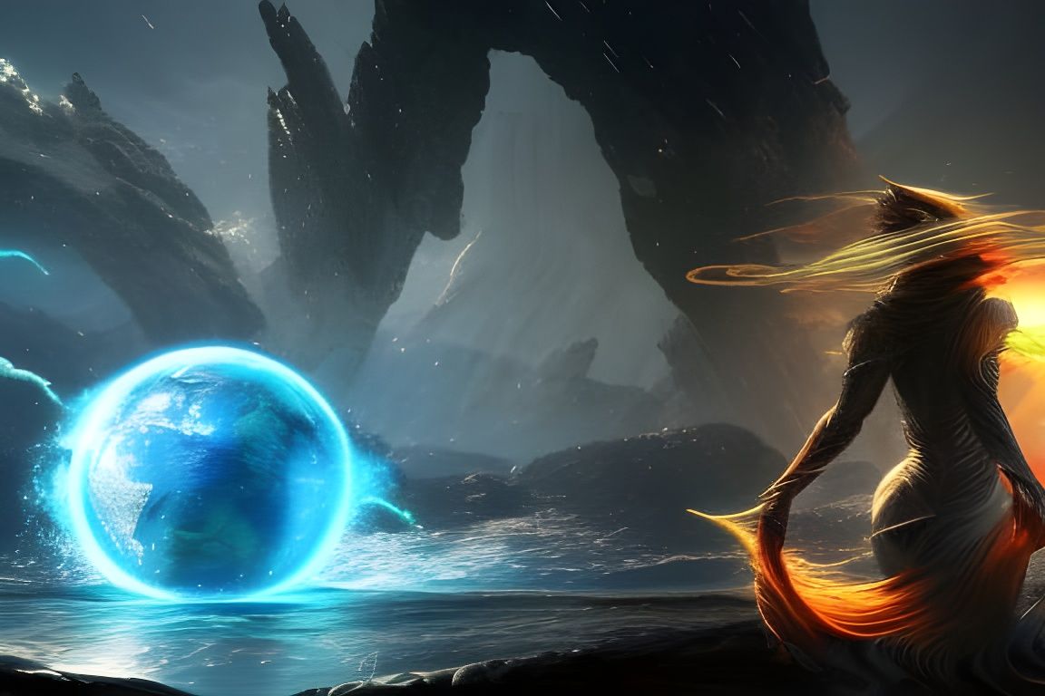 Cosmic Battle: Fire and Water in Energetic Colors