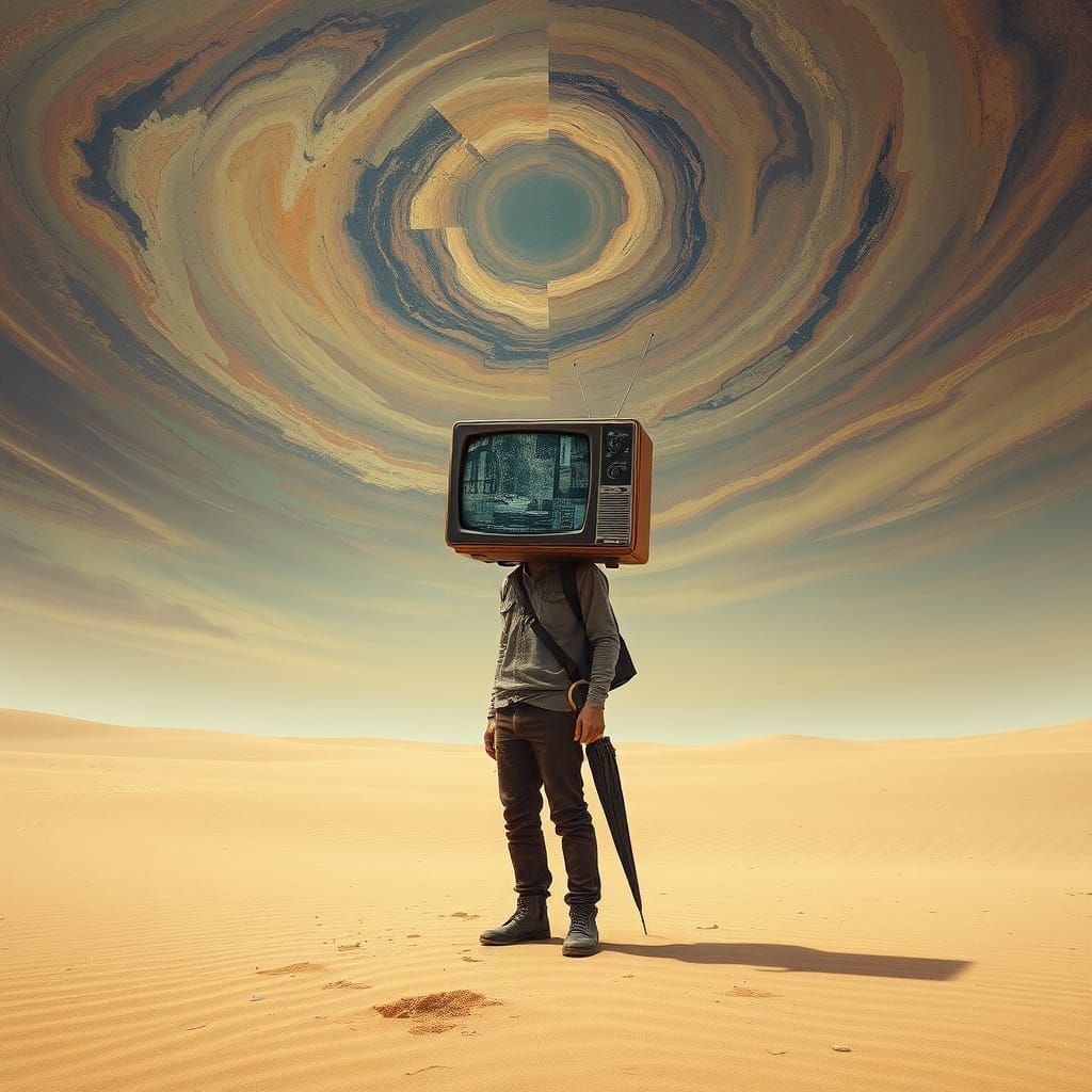 Desert Wanderer Trapped in a Vintage TV