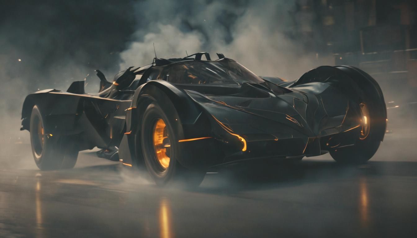 Batman Drives Futuristic Batmobile in a Film Still