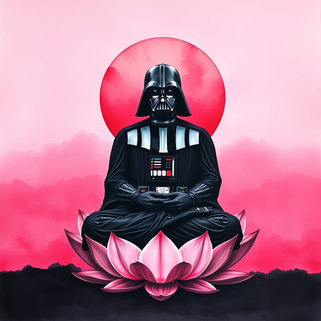 Dark Lord Buddha with Blazing Pink Sun in Cosmic Harmony