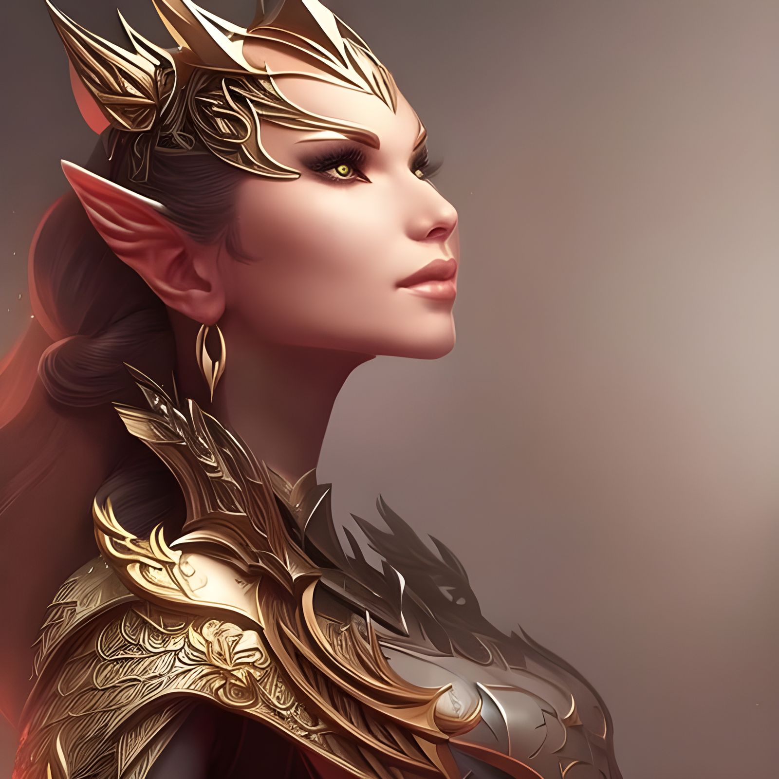 Majestic Cat Woman in Filigree Elvish Armor