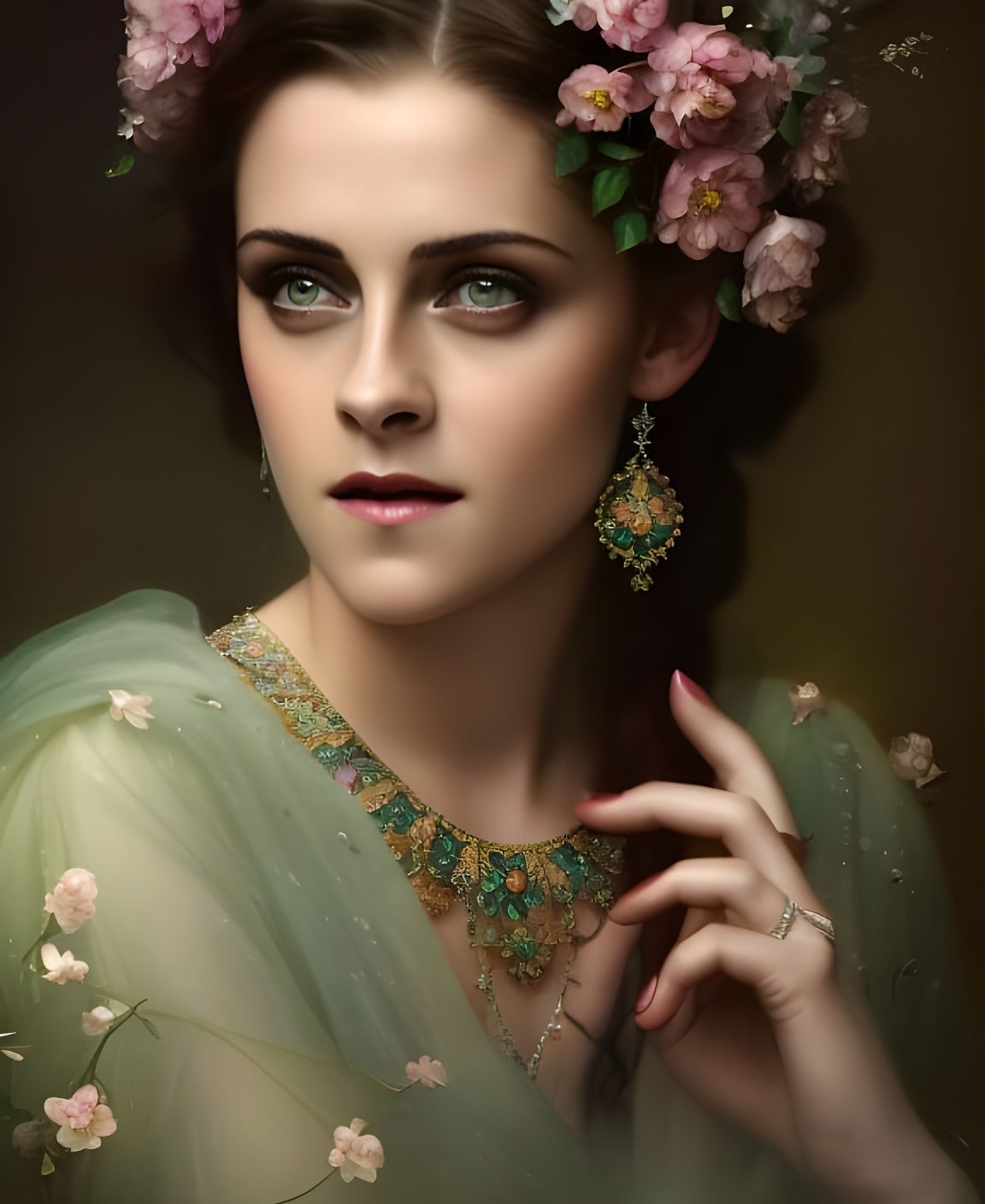 Hyperrealistic Princess Portrait with Intricate Floral Desig...